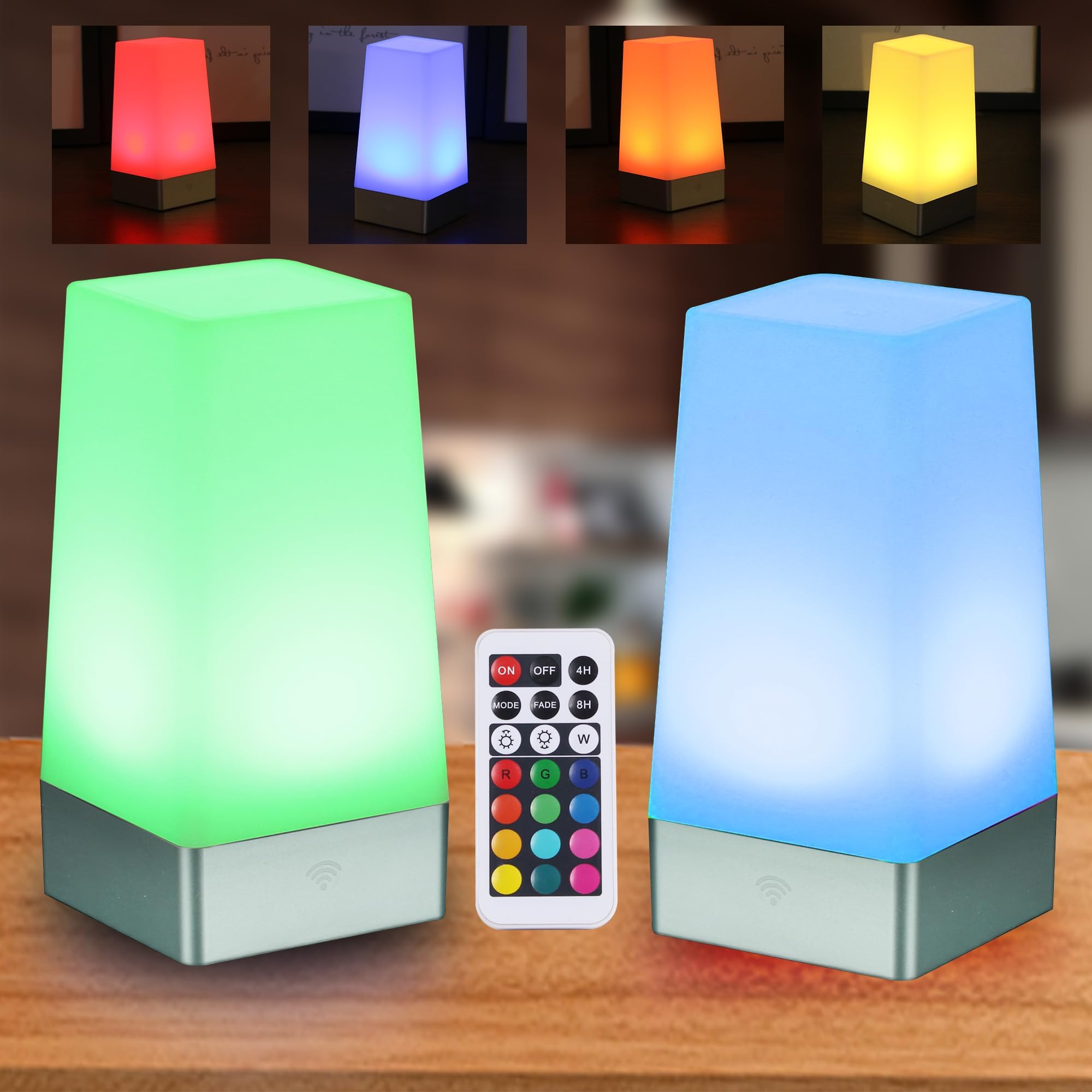 WRalwaysLX 2pack Square Remote Control Night Light Bedside lamp Color Changing powe by 3AA Batteries(not Include)