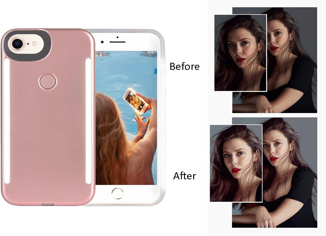 Wellerly iPhone 8 Case, iPhone 7 Case, iPhone 6/6s Case, LED Illuminated Selfie Light Up [Rechargeable] Dual Luminous Flashlight Cell Phone Case Cover for iPhone 8/7 / 6/6s (Rose Gold)