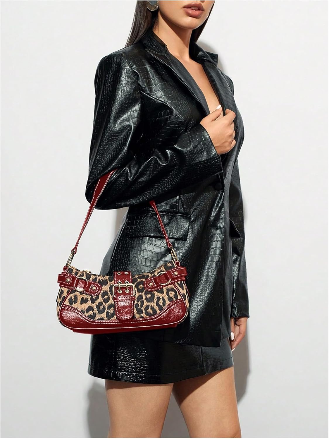 SHENHE Women's Leopard Print Purse Y2k Shoulder Bag Goth Punk Retro Underarm Handbag