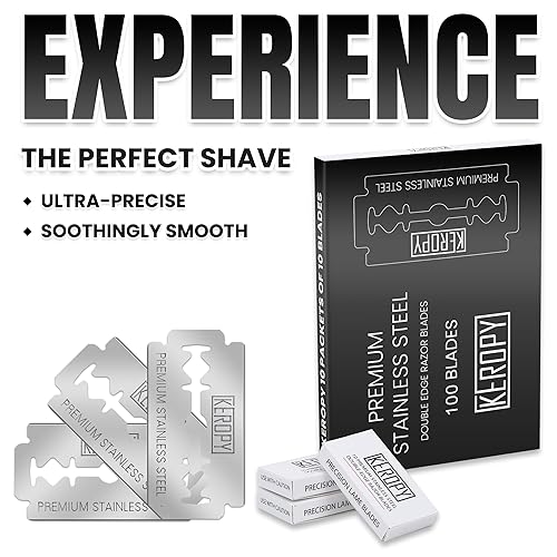Miniatura 6 de Cuchillas de afeitar de seguridad KEROPY 100 - Acero inoxidable súper afilado y suministro de por vida para un afeitado suave, selladas