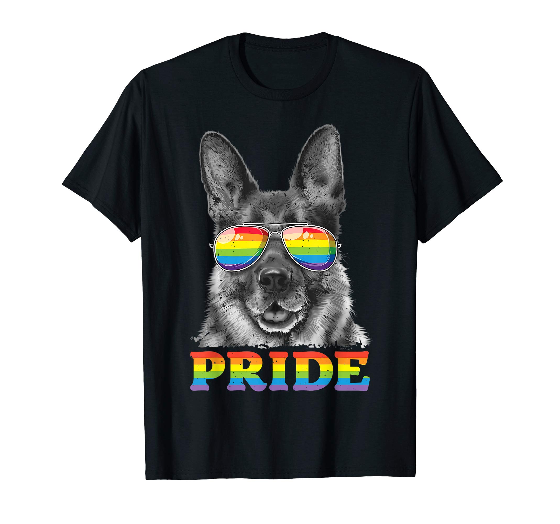 German Shepherd Gay Pride LGBT Rainbow Flag Sunglasses LGBTQ T-Shirt