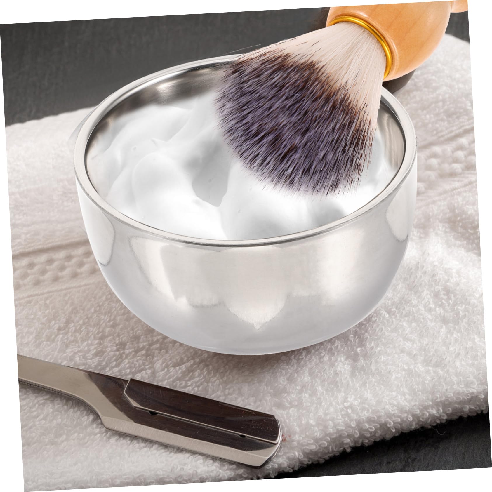 Beatifufu Beard Care Essentials Shaving Brush and Bowl Kit Men's Shaving Supplies Foaming Tool Stainless Steel Stand Complete Set