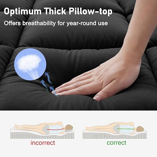 Miniatura 3 de Cubrecolchón tamaño individual XL extra grueso con parte superior de almohada refrescante, protector de colchón de felpa con bolsillo profundo de