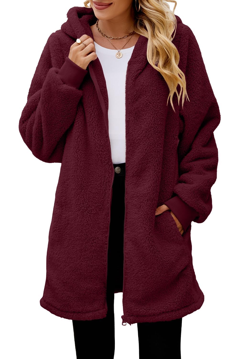 ReachMe Women's Oversized Sherpa Jacket Zip Up Fleece Hoodie