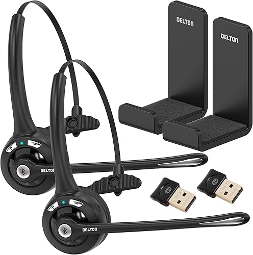 Delton Auriculares Bluetooth Trucker 10X, auriculares inalámbricos con micrófono, sobre la cabeza con micrófono para Skype, centros de llamadas,