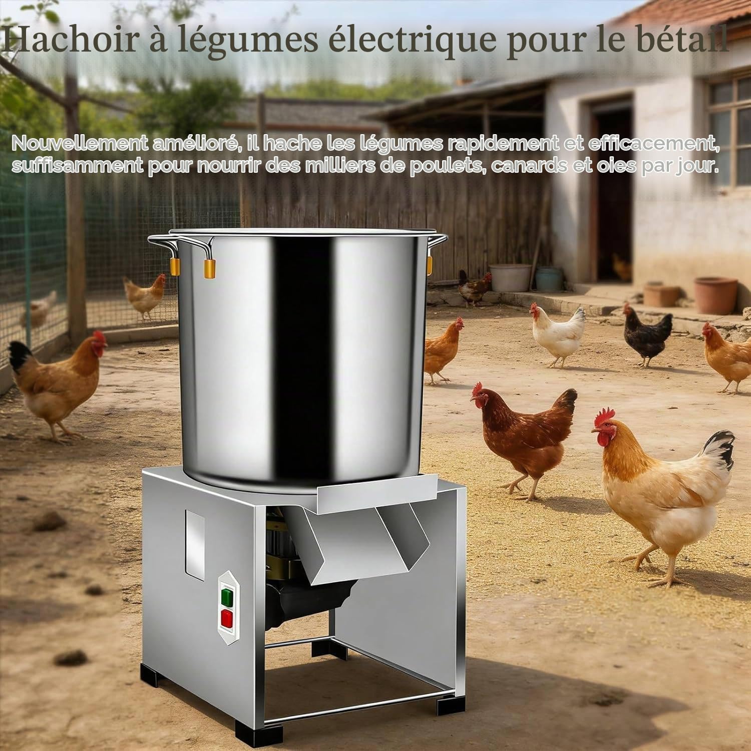 Broyeur pour volailles, trancheuse à légumes Commerciale 1800 W, broyeur Robuste en Acier Inoxydable, Grand Orifice d'alimentation, débit de 50 à 120 kg/h.