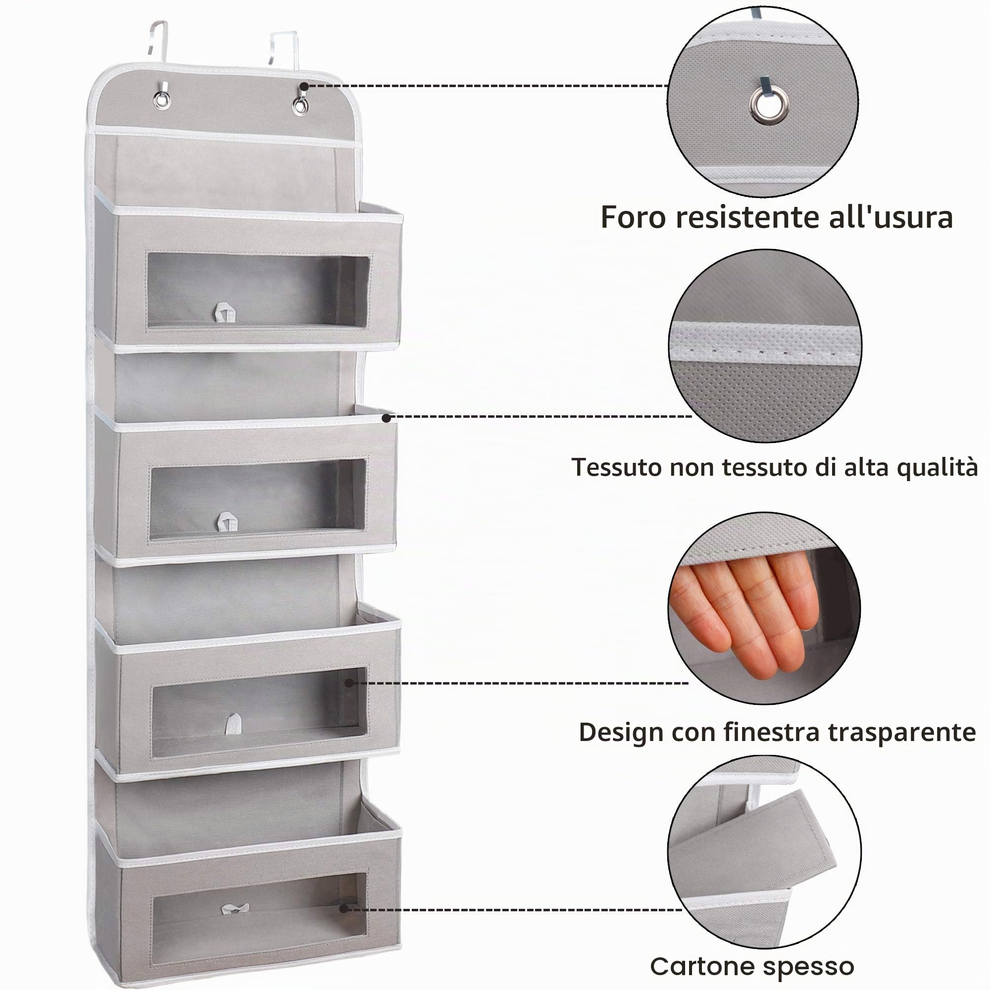 Organizzatore sospeso su porta borsa portaoggetti in tessuto con 4 scomparti per giocattoli riviste cappello grigio