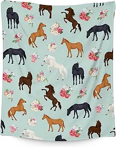 Mercuryelf Horse Blanket Gift - 50x60 Inches Aesthetic Throw Blankets for Teens - Mint Green Soft, Fuzzy & Warm Throws for Living Room, Sofa