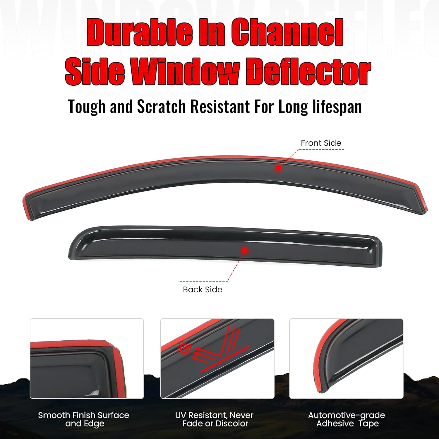 IKON MOTORSPORTS in Channel Window Visors Compatible with 2015-2022 Chevrolet Colorado & GMC Canyon Crew Cab, Acrylic Smoke/Tinted Rain Guards, Side Window Wind Deflectors 4PCS