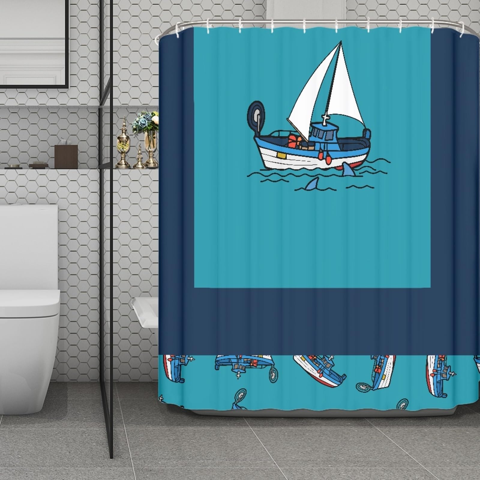 Rideau de douche imperméable en polyester bleu 180x220 pour hôtel