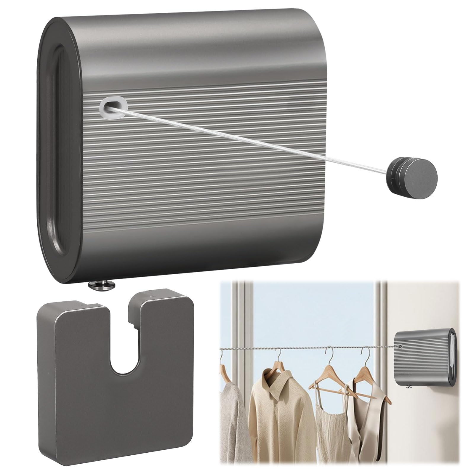 Qivine Stendibiancheria Retrattile da Parete 4,2 m, Filo in Acciaio Inox 304, Capacità fino a 20 kg, Corda Estensibile Antiafflosciamento, Doppia Installazione, Salvaspazio per Bagno, Balcone