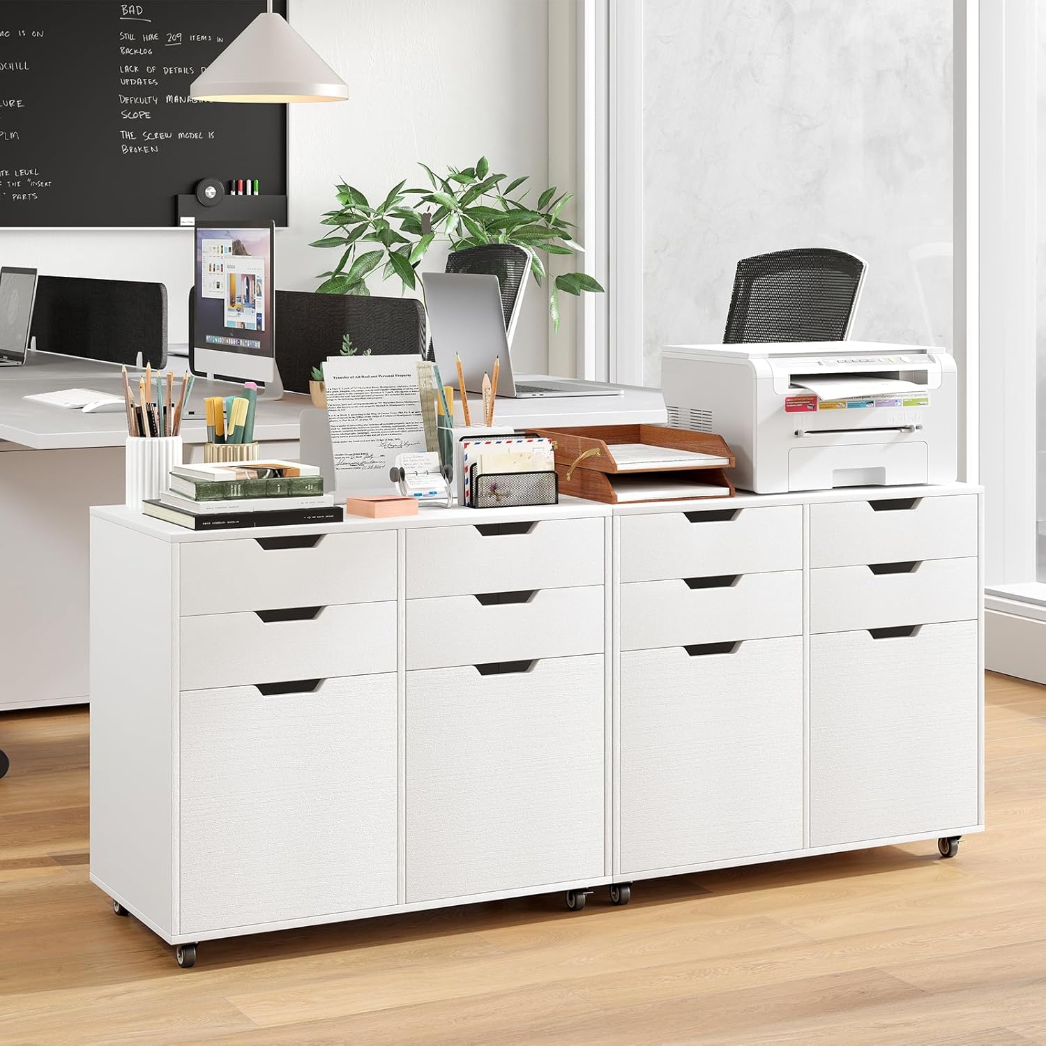Giantex 4-Drawer File Cabinet, Rolling Printer Stand with 2 Lockable Wheels, Wooden Lateral Filing Cabinet, Load 298 Lbs, Under Desk Craft Storage Organizer for Home Office Organization (White)