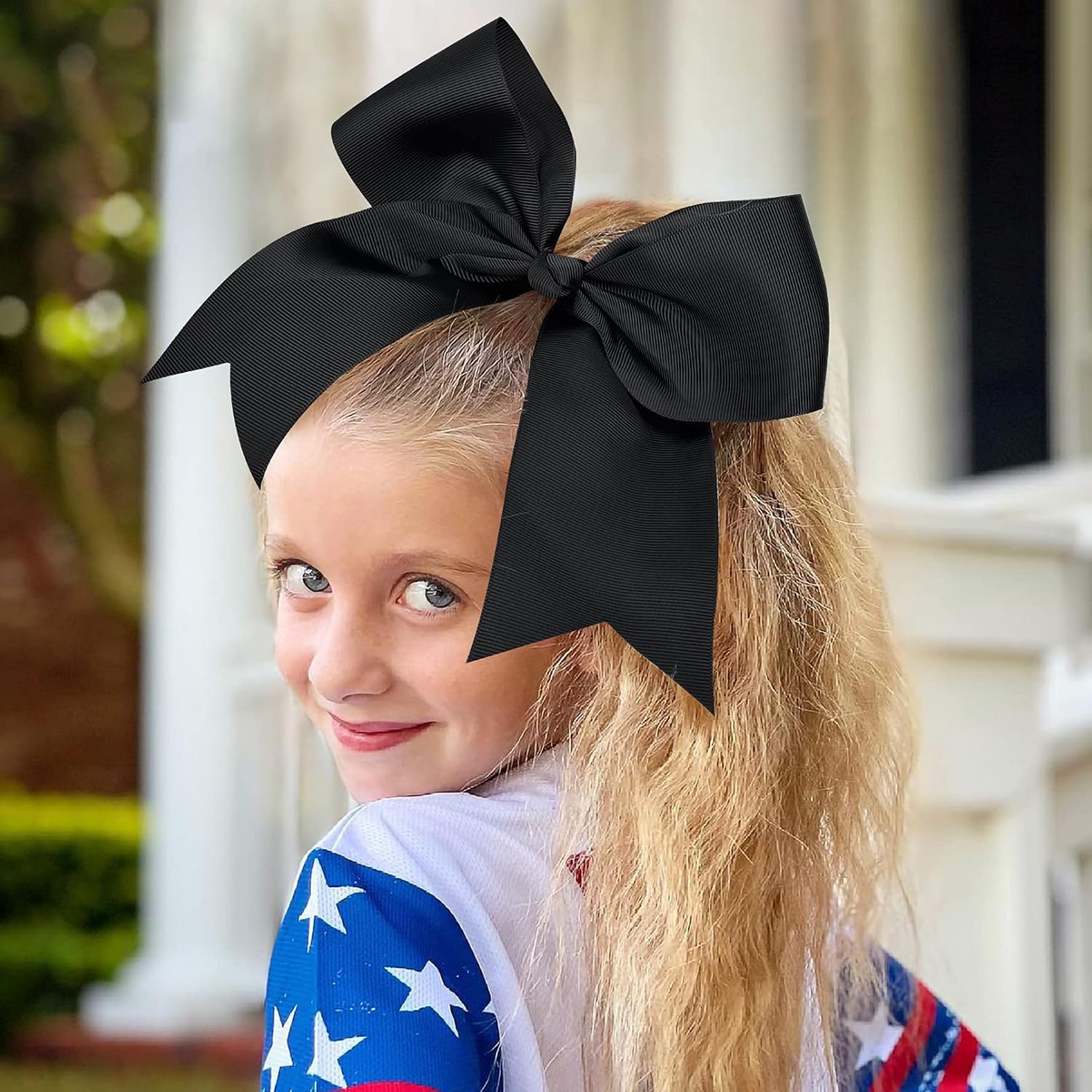 12 Pcs Large Cheer Bows 8" Bulk Hair Bow Accessories with Ponytail Holder for Girls High School College Cheerleading