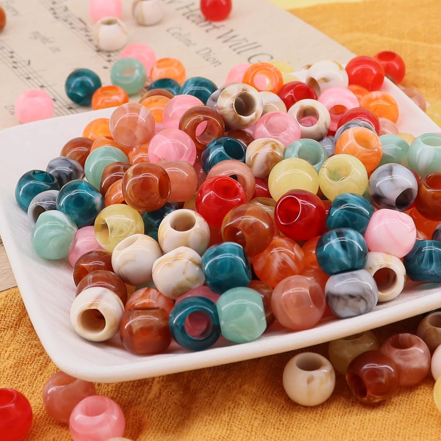 350pcs 12mm Acrylic Colorful Pop Spring Large Hole Rainbow Macrame Beads for Craft Hair DIY Project(Hole:5.5mm)