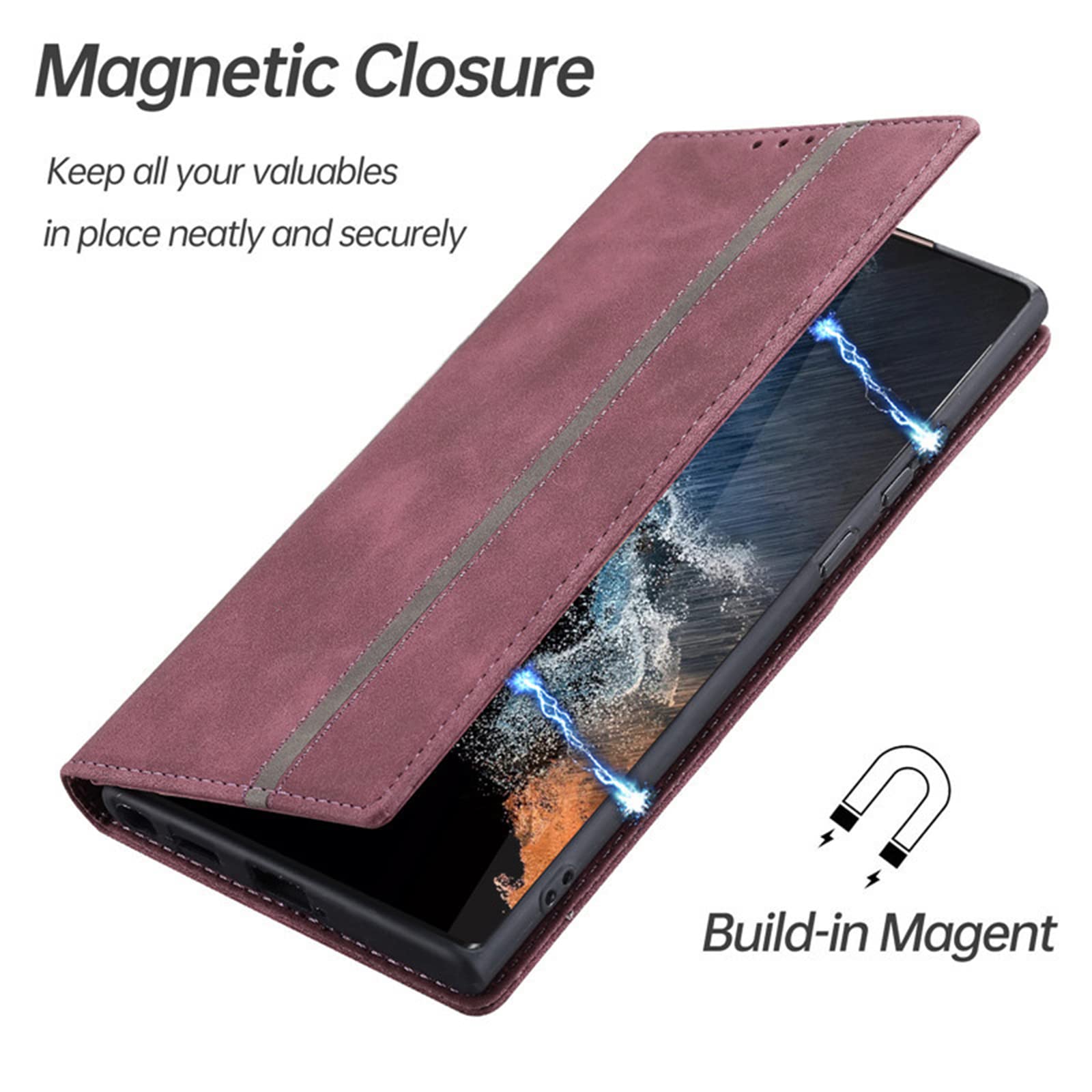 Etui do Samsung Galaxy S22/S22 Plus/S22 Ultra, skórzany portfel etui z przegródką na karty gotówkę magnetyczne zamknięcie etui z klapką na telefon, czerwony, S22 6"