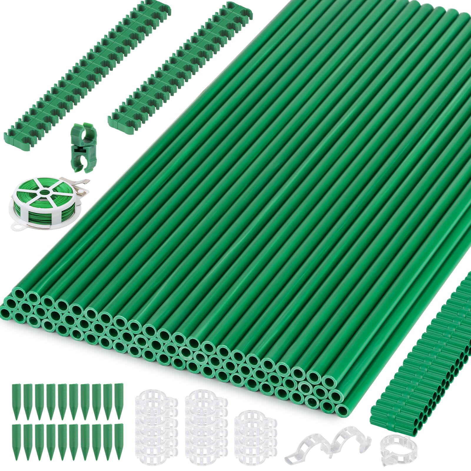 Cludoo Juego de 232 estacas de jardín con 70 juegos de estacas de fibra de vidrio para plantas, soportes y accesorios, 1.2 m, 1.5 m, 1.8 m, 2.1 m, para tomate, verduras, pimiento, vallas, plantas de