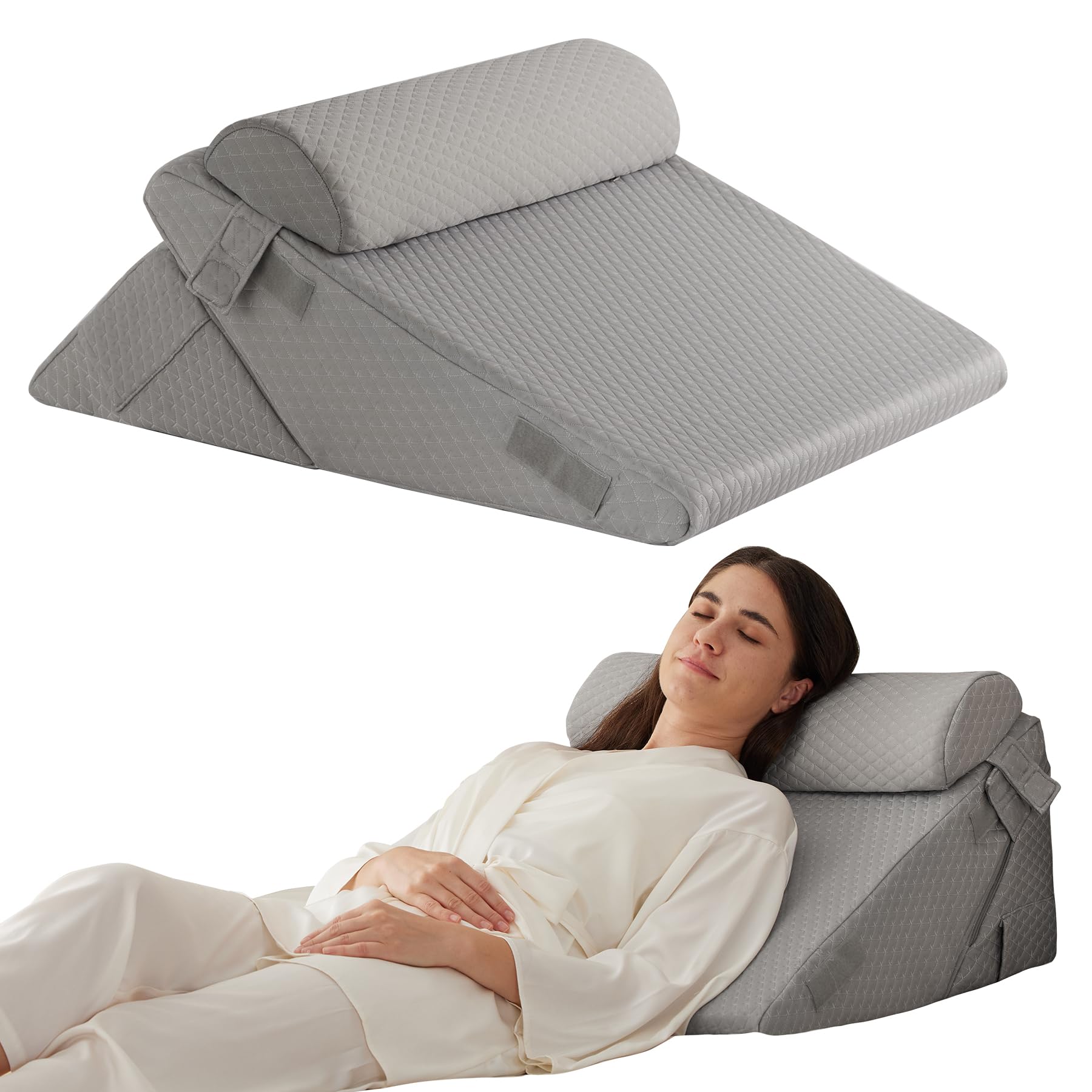 3PCS Wedge Pillow Set for After Surgery, Adjustable 9&12 Inch Bed Wedge Pillow for Sleeping, Incline Pillow Wedge for Headboard, Post Surgery, Acid Reflux, Neck&Back Support, GreyOEKO-TEX STANDARD 100
