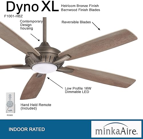 Miniatura 2 de Minka Aire F1001-HBZ Dyno XL - Ventilador de techo de 60 pulgadas con luz LED y control remoto, bronce tradicional