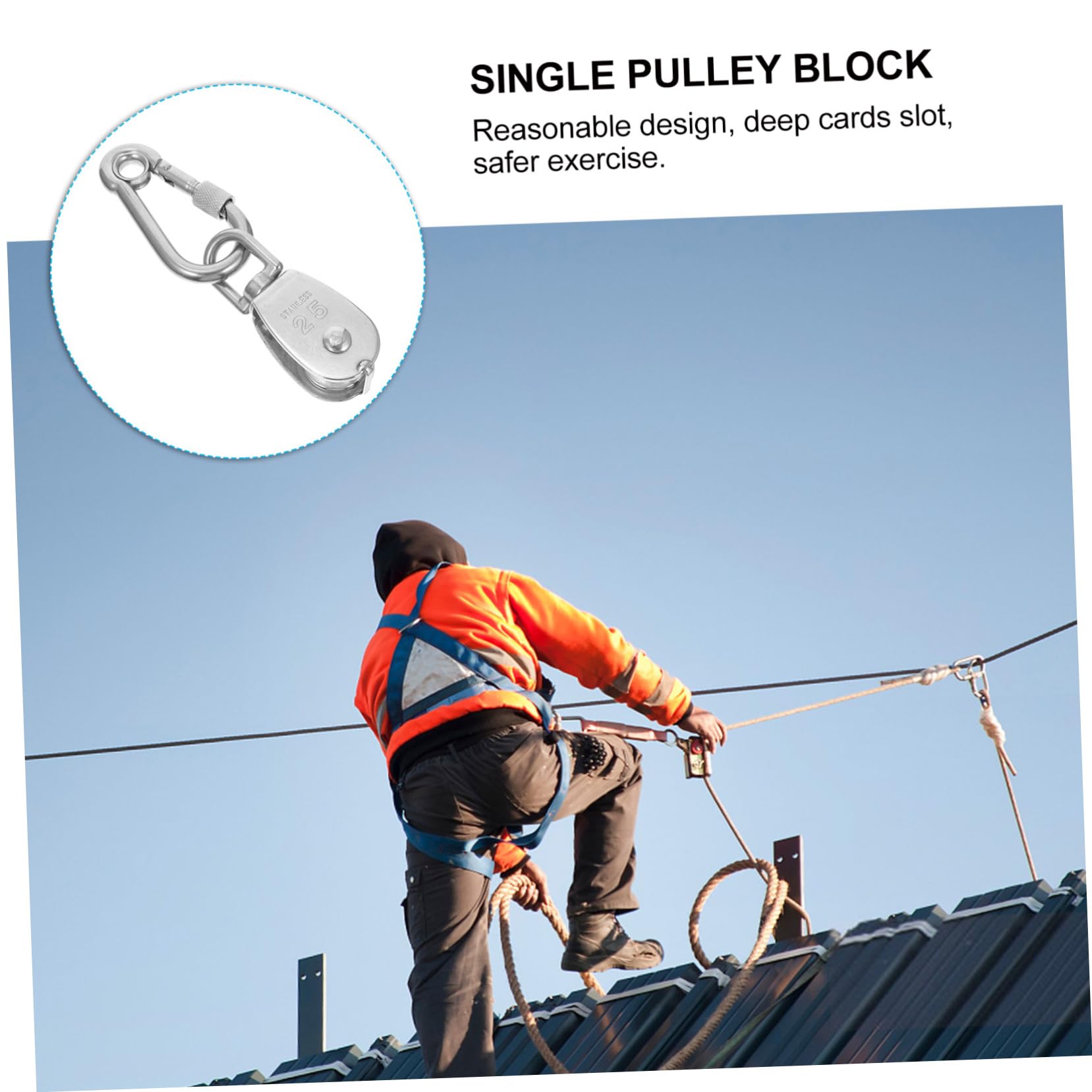 OSOLADY Professional Bearing Pulley Single Pulley Block Stainless Steel Crane Swivel Hook Wire Rope Cable Garage