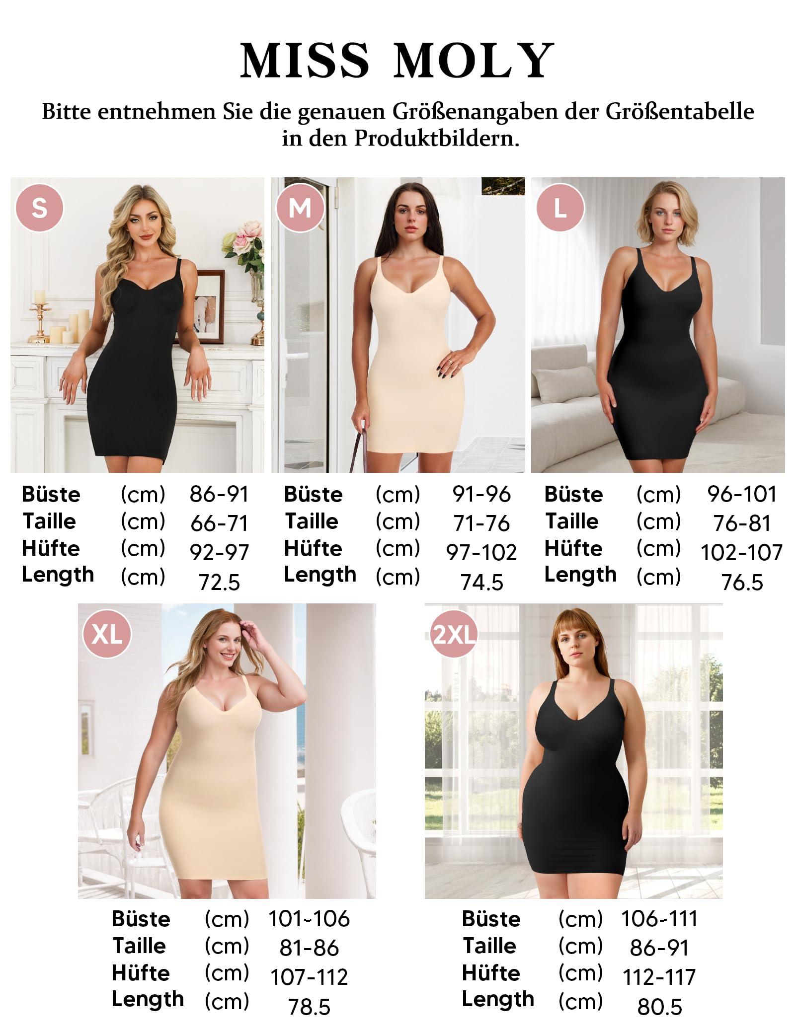 MISS MOLY Unterkleid Damen Shapewear Nahtloses Shape Kleid Sexy Bauch Weg Figurformende Unterwäsche mit Trägern Miederkleid Shaping Full Slips