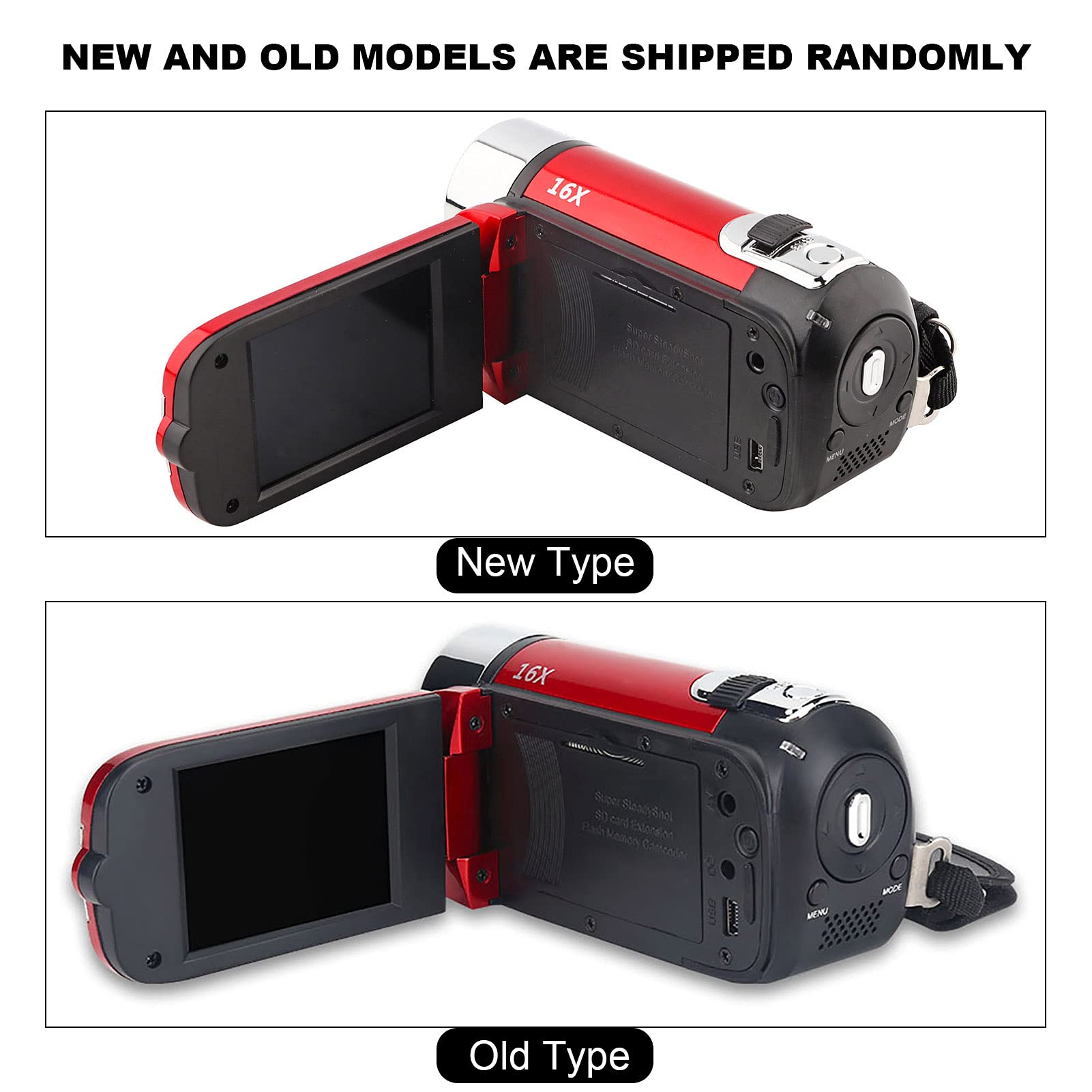 Ejoyous Digitaler Camcorder, 16X Full HD Videokamera High Definition Videokamera mit 270 Grad Drehbildschirm Unterstützt Fotografie und Video mit 2,7-Zoll Display für Home Party Camping (Rot)