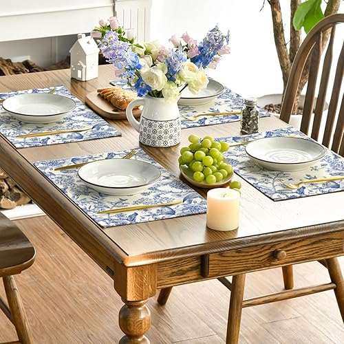 Miniatura 4 de Artoid Mode Juego de 6 manteles individuales de primavera con diseño de flores de hortensias, 12 x 18 pulgadas, para decoración de fiestas, cocina,