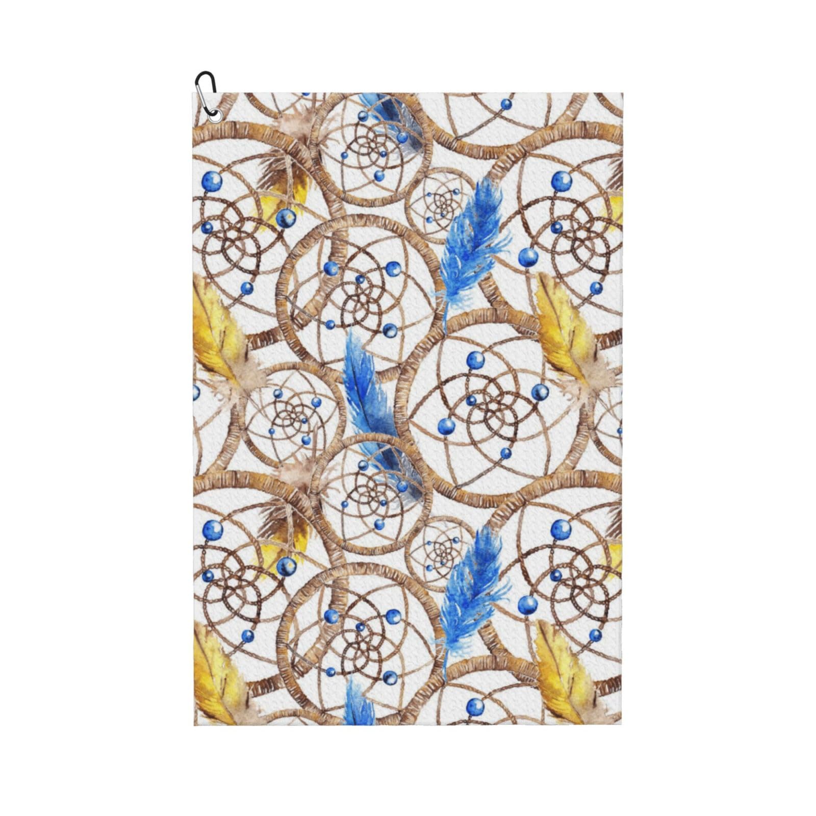 Oudrspo Dreamcatcher Seamless Pattern Microfiber Golf Towel with Carabiner Clip, 16x24 Inch Absorbent Waffle Weave Towel for Golf Bags