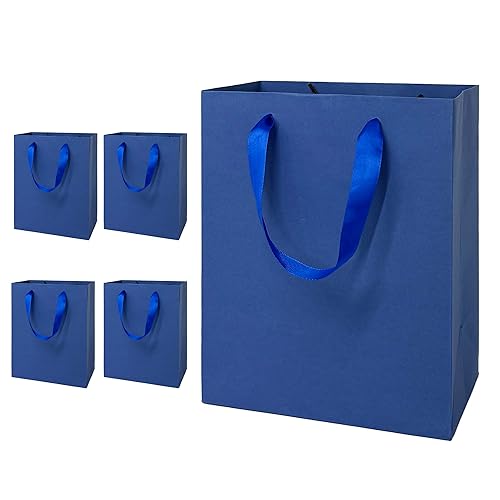 MOXARYSU 5 Pcs Medium Blue Gift Bags: 8x5x10 Inches Gift bags With Handles Party Favor Bags For Party,Birthday,Baby Shower,Wedding（Blue, No Tissue Paper）