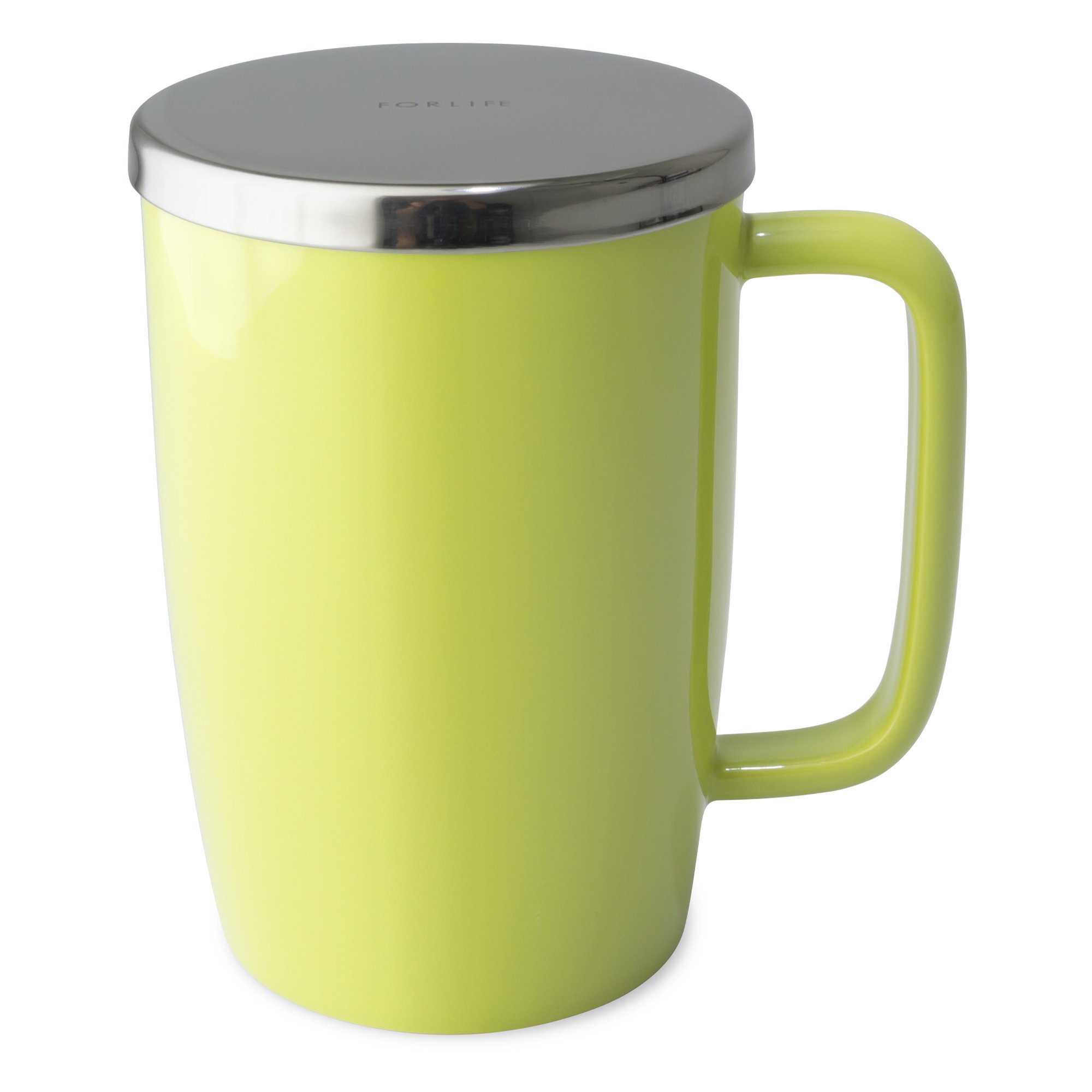 FORLIFE610-LME Dew Brew-in-Mug with Basket Infuser & Stainless Lid, Ceramic, Lime