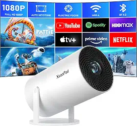 [Netflix oficial e foco elétrico de 16000L] Mini projetor – WiFi e Bluetooth, compatível com XuanPad 1080P, projetor portátil com suporte rotativo de 210°, pedra angular automática, design de remoção