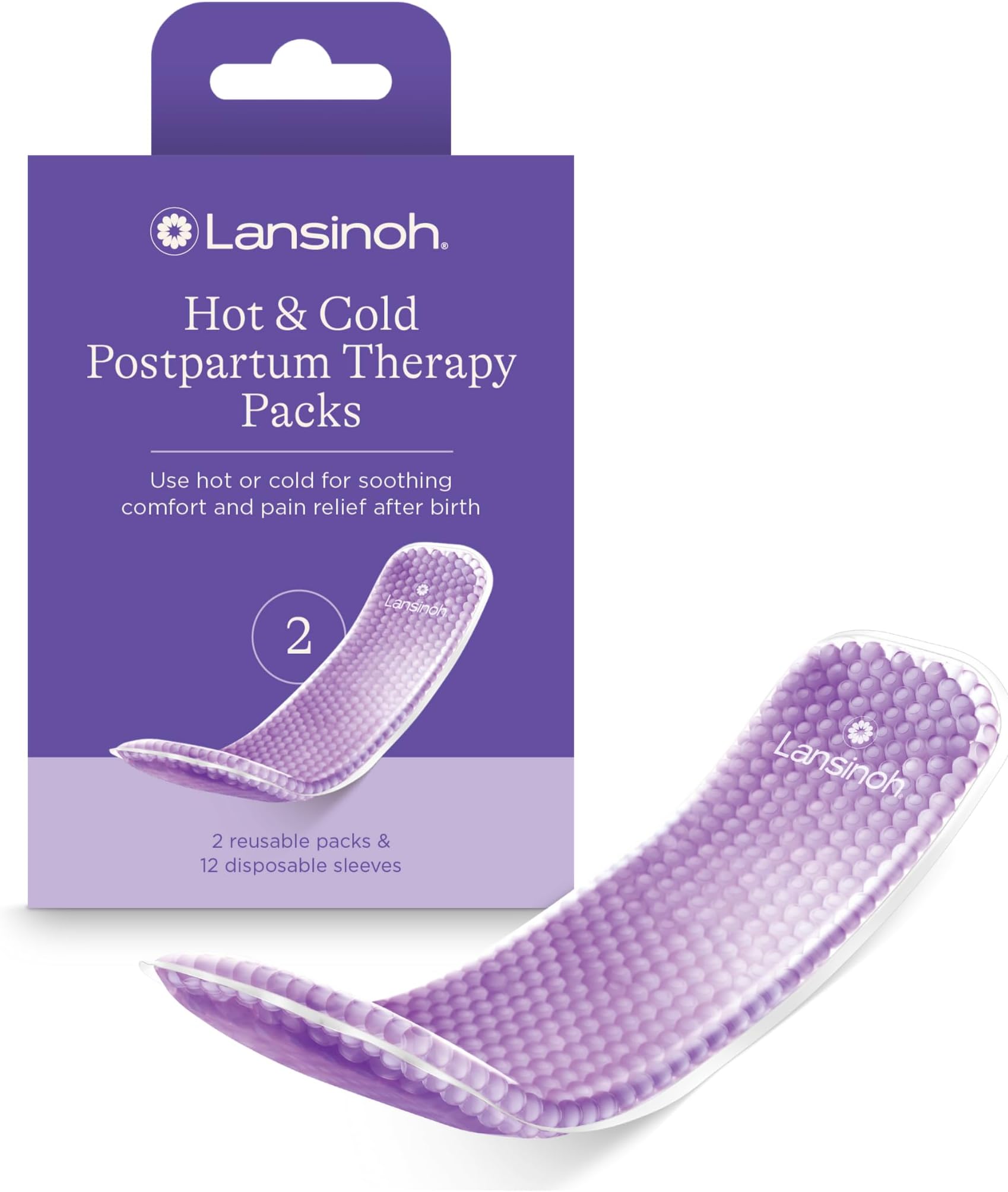 Lansinoh Hot and Cold Pads for Postpartum Essentials, Purple, 2 Count Postpartum Pads