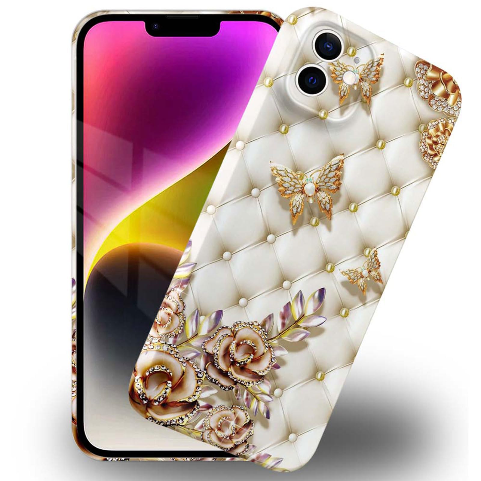 Yuning419Case Compatible with iPhone 11,Diamond Butterfly Case for iPhone 11 for Girl Boys,Full Coverage Pattern Printing Soft TPU Shockproof Protective Case for iPhone 11 6.1 inch