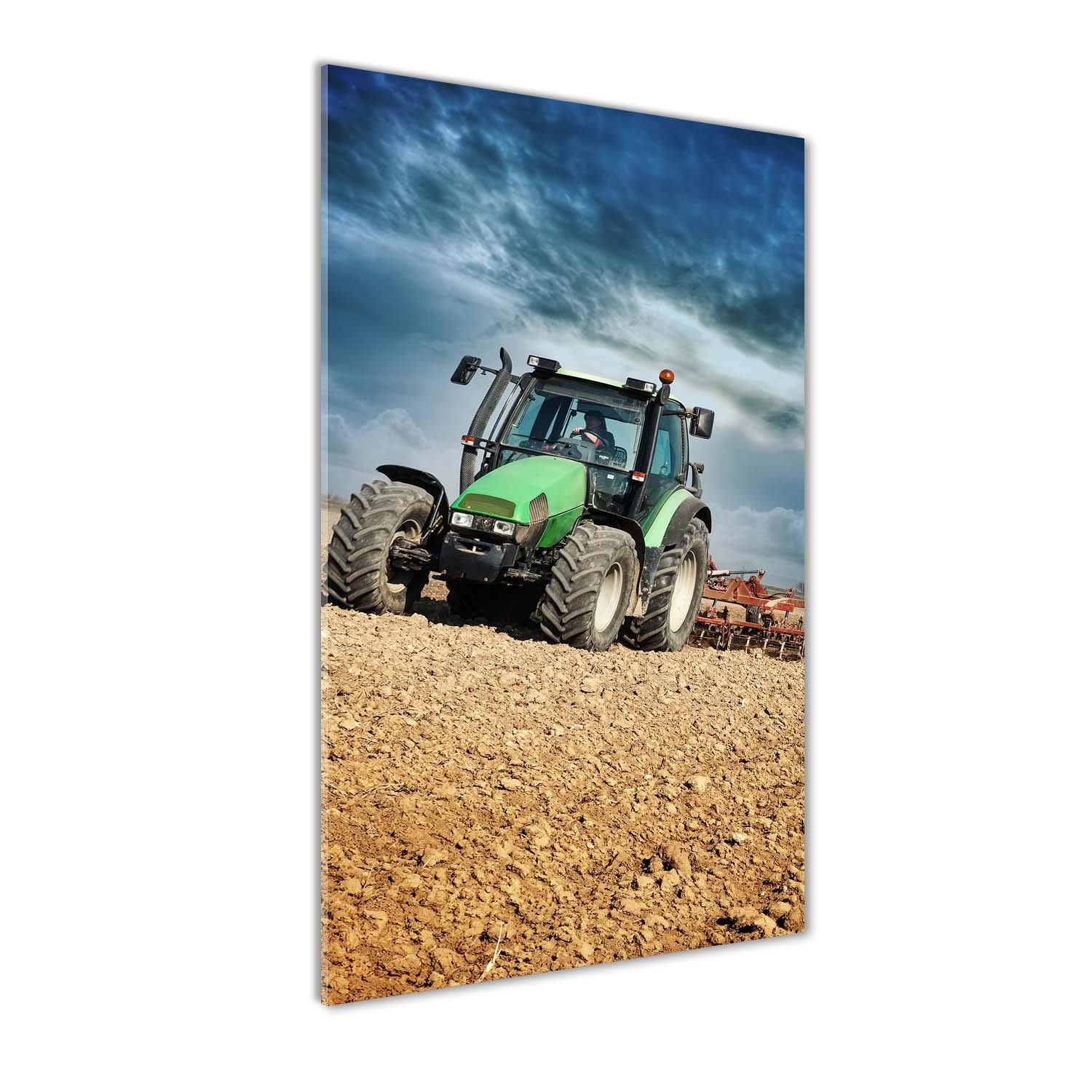 Impression sur verre 50x100 cm de tracteur vert pour salon
