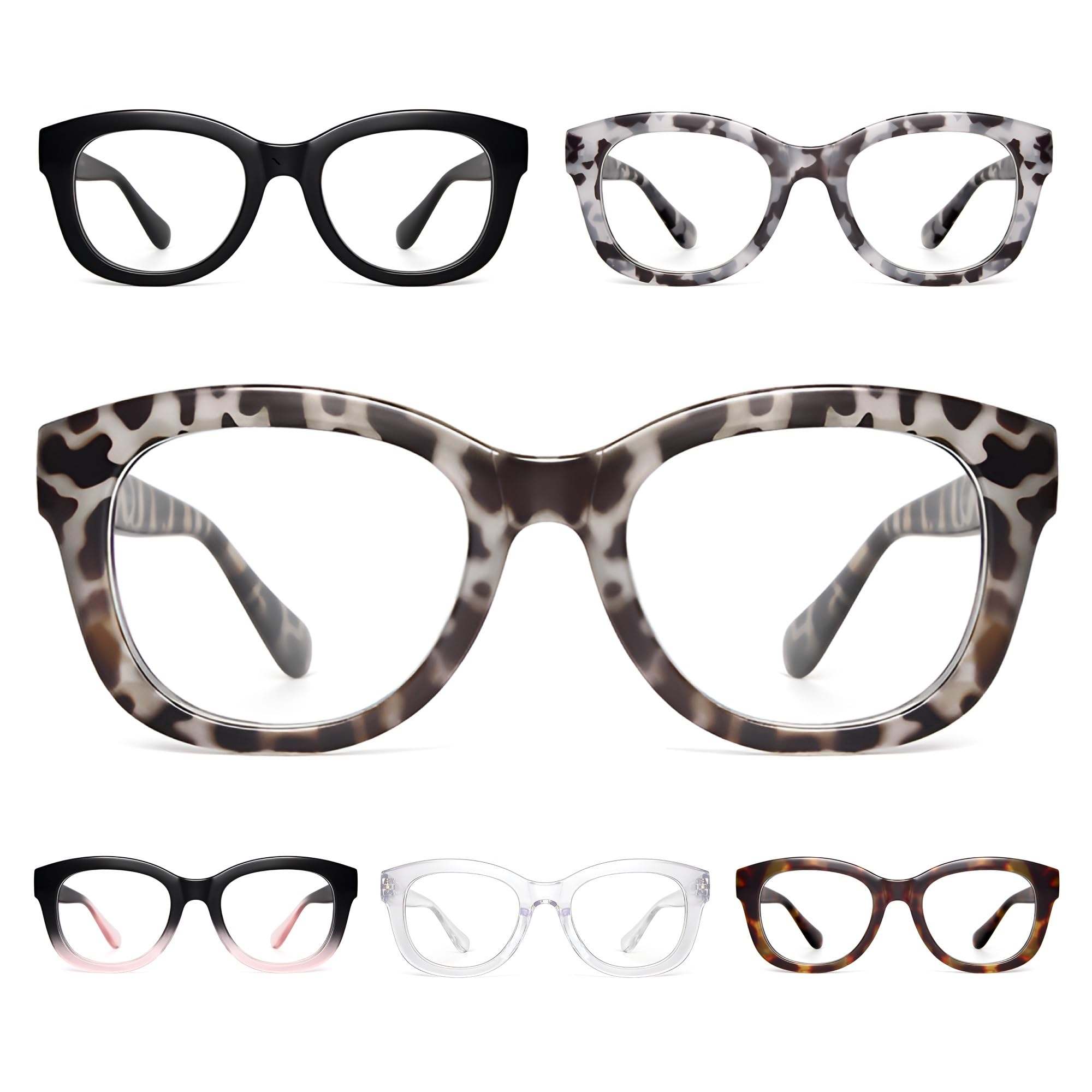 Gaoye 6 pack Oversized Reading Glasses for Women Stylish Blue Light Blocking Anti Eyestrain Computer Readers Spring Hinge w/Case (G1 6-pack Mix, 1.50)