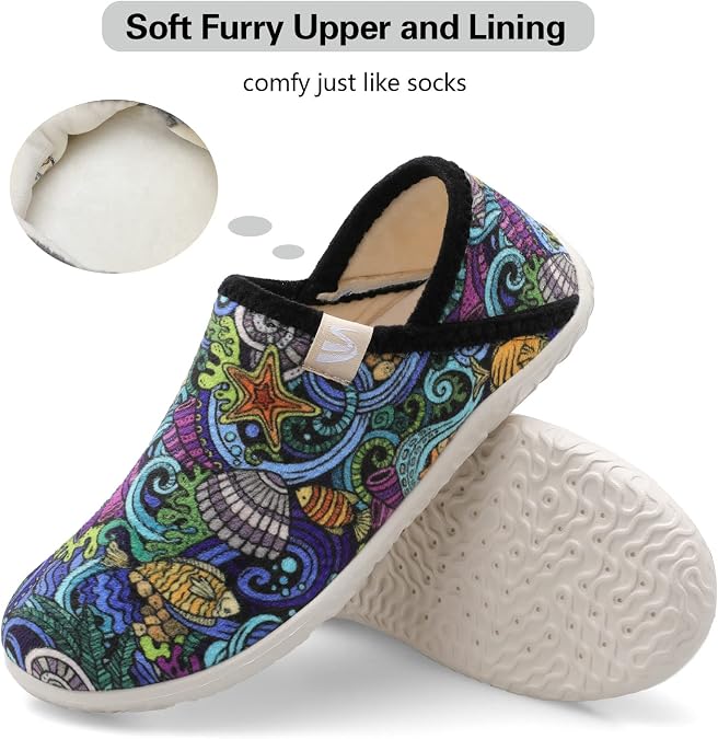 Spesoul Fuzzy House Slippers for Women Men Indoor Closed Back Lightweight Cozy Faux Furry Lining Barefoot House Shoes Slipper Socks for Bedroom Home Office Yoga Outdoor Walking Shoes