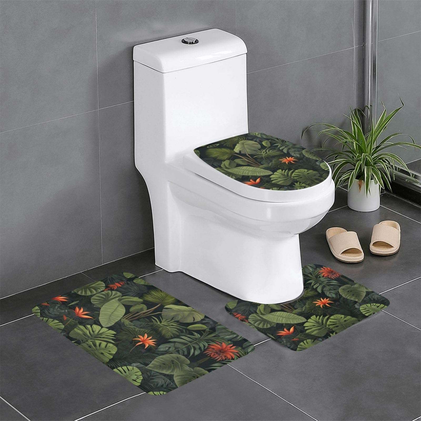 Tapis de salle de bain motif fleurs WHJSSF ensemble 3 pièces