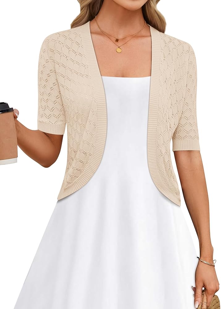 LOMON Womens Summer Cardigan Short Sleeve Cropped Open Front Shrug LOMON Womens Summer Cardigan Short Sleeve Cropped Open Front Shrug