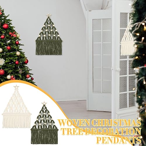 Miniatura 6 de VIHOSE 2 piezas de ornamento tejido bohemio de macramé para colgar en la pared para árbol de Navidad con luces LED, decoración para colgar en la