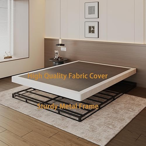 Miniatura 6 de Somieres de caja de 3 pulgadas de perfil bajo para cama, base de colchón, base de cama de metal con cubierta de tela, sin ruido, fácil montaje