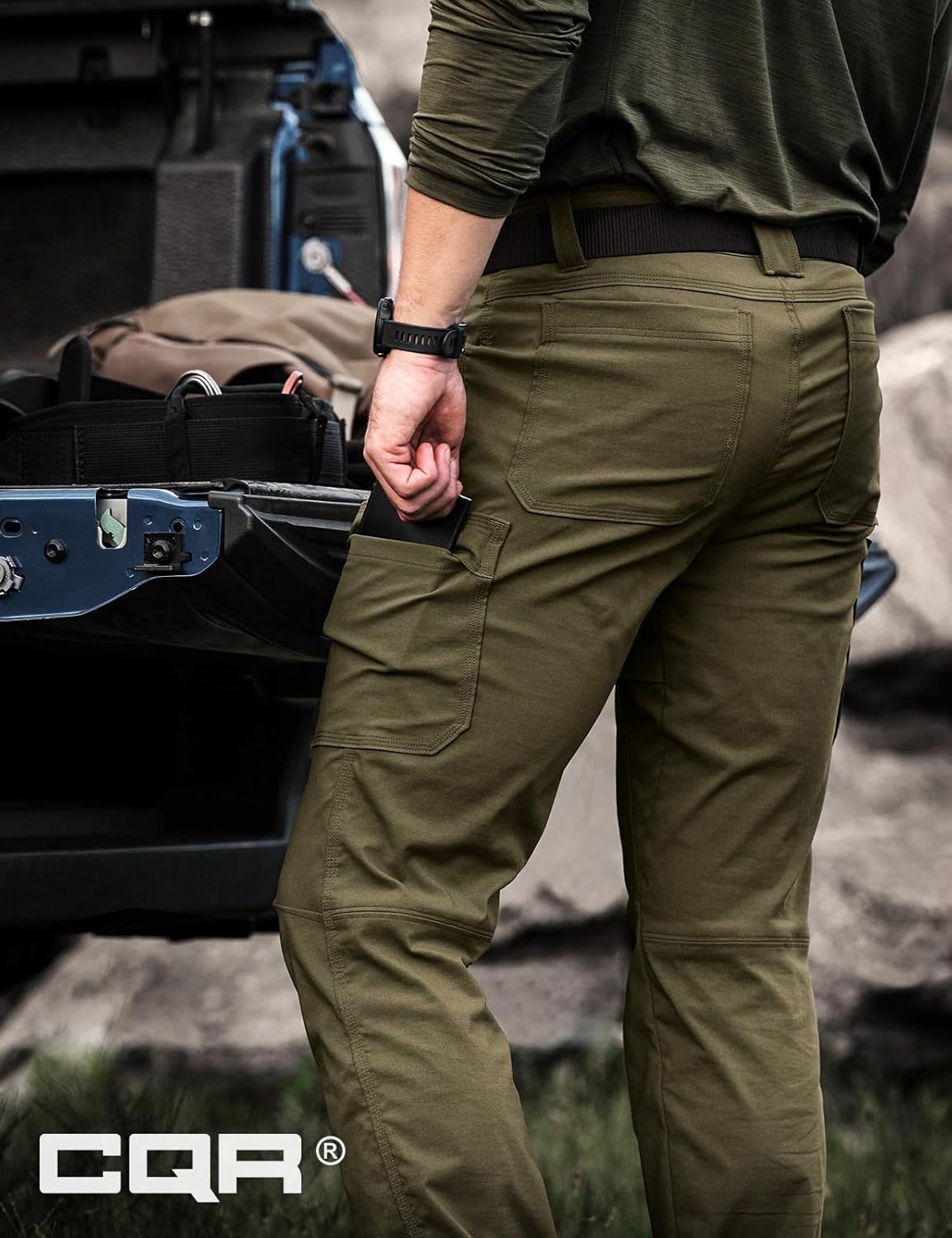 CQR Men's Active Flex Tactical Pants, Water Resistant Lightweight Stretch Cargo Work Hiking Pants - Image 3