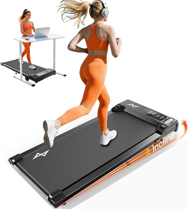 AXV Treadmills Walking Pad with Incline Under Desk Treadmill for Home, Portable Slim Compact Treadmill Walk Running Machine with Adjustable Speed, Remote Control, LED Display