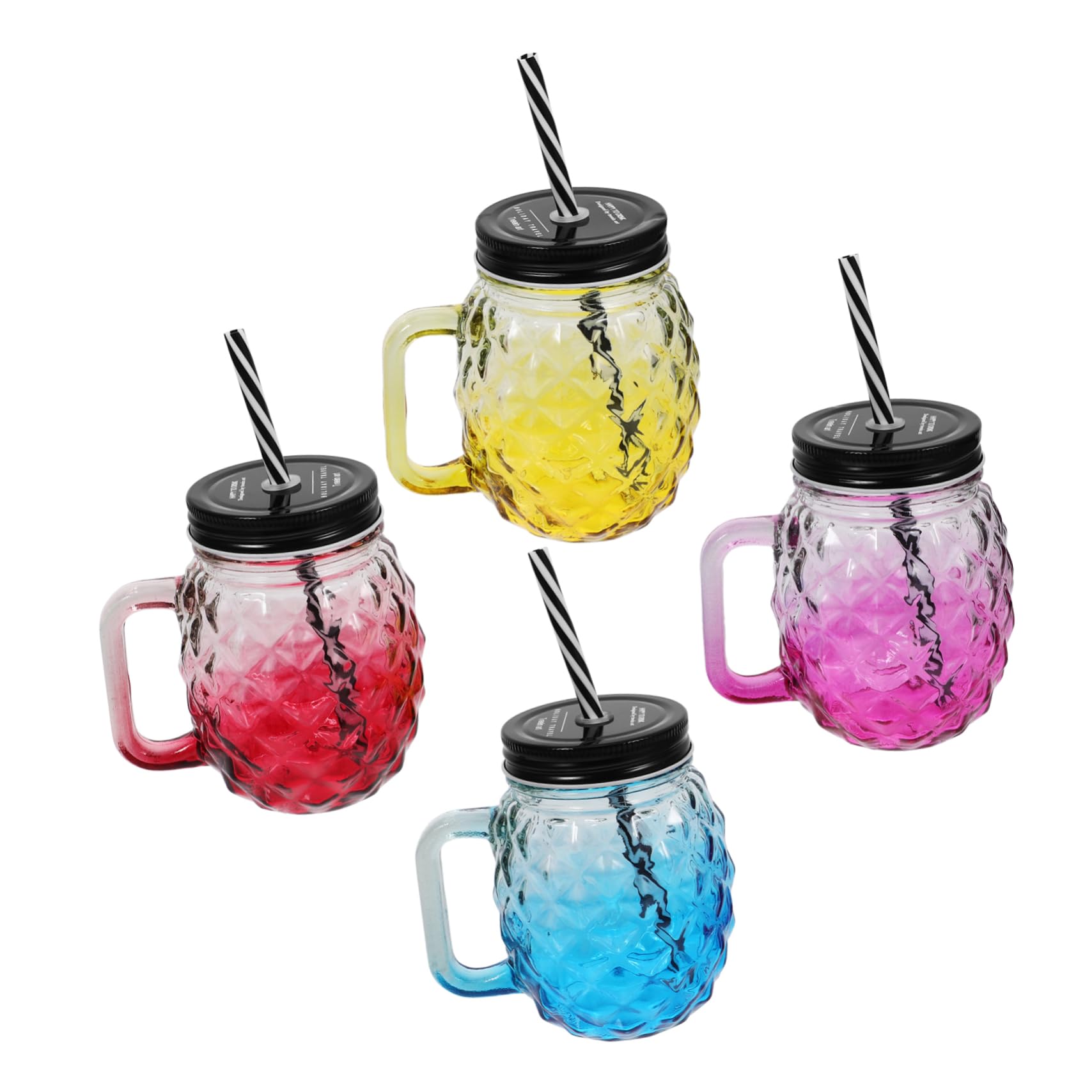 DECHOUS Glasbecher aus Glas 4 Stück und Trinkhalm mit Auslaufsicherem Deckel Langlebige Gerippte Trinkbecher Spill Proof Design für Arbeit und Schule