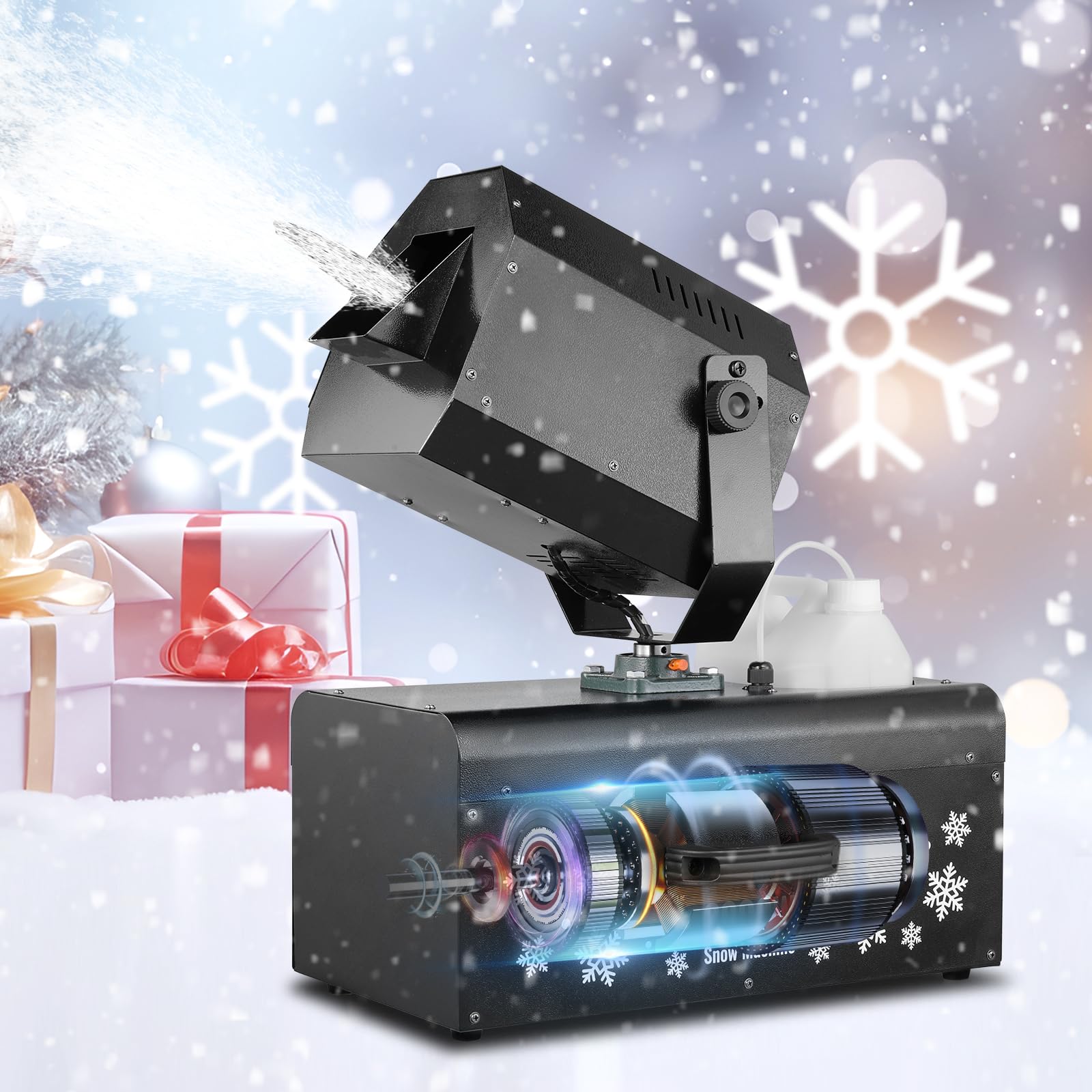 VEVOR Macchina per Neve 2000 W, Macchina Oscillante per Produrre Neve, Macchina per Fiocchi Neve con Telecomando Cablato e Wireless Serbatoio 5 L, Macchina Neve Finta per Feste di Natale Matrimoni
