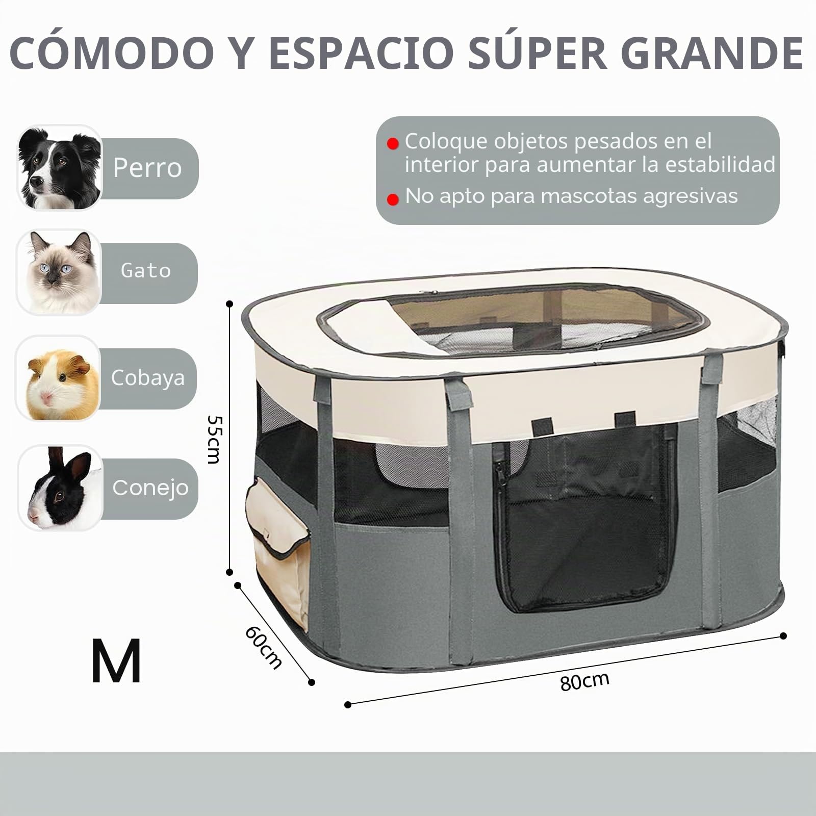 Parque Plegable y Portátil para Perros, Cachorros y Conejos - para Interiores, Tamaño M (Gris)