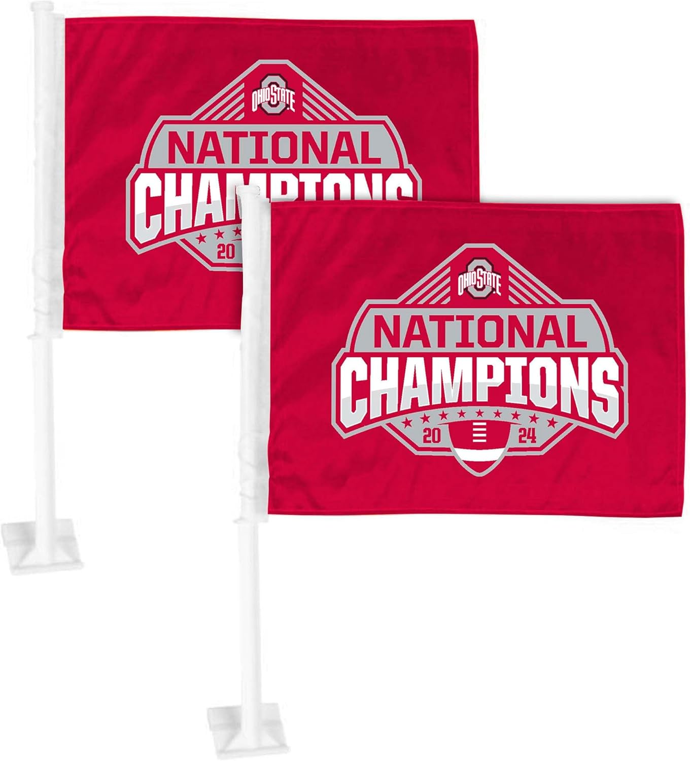 FANMATS 47362 2024-25 CFP National Champions Ohio State University Car Flag 2-pk | Red | 11"x 14" | 2024-25 CFB National Champions Logo