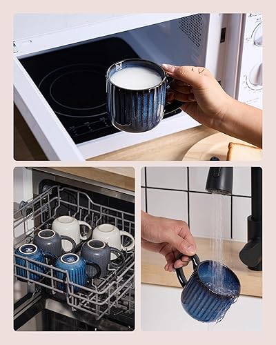 Miniatura 68 de famiware Star - Juego de tazas de café para 6 unidades, 12 onzas, con asa, para café, té, cacao, leche, cerámica, carbón oscuro mate Star-Matte Dark