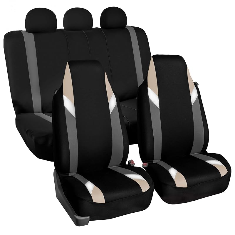 Kit de Capas para Bancos FH Group Supreme Modernistic Bege para Carros, Caminhões e SUVs com Capa para Volante