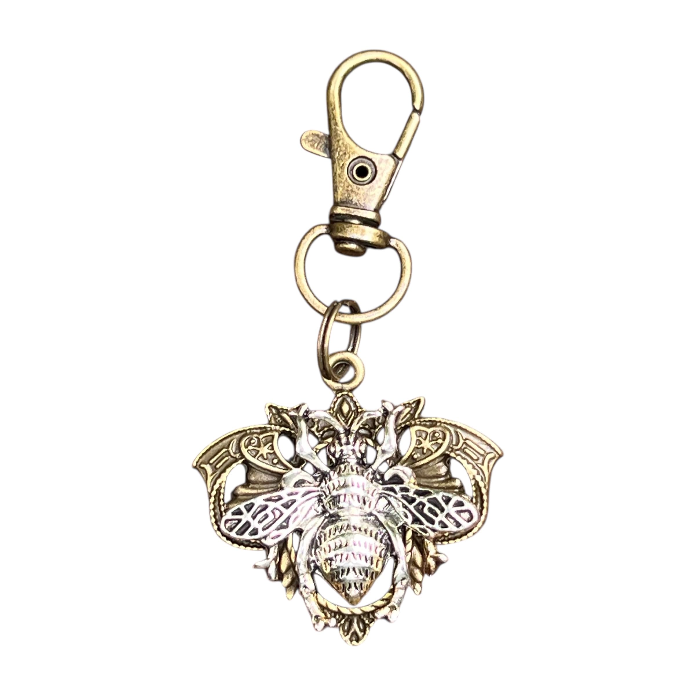 Gothic Bee Zipper Pull for Backpacks, Purse Charms, Vintage Style Insect Handbag Jewelry, Victorian Steampunk Camera Bag Charms and Key Chain