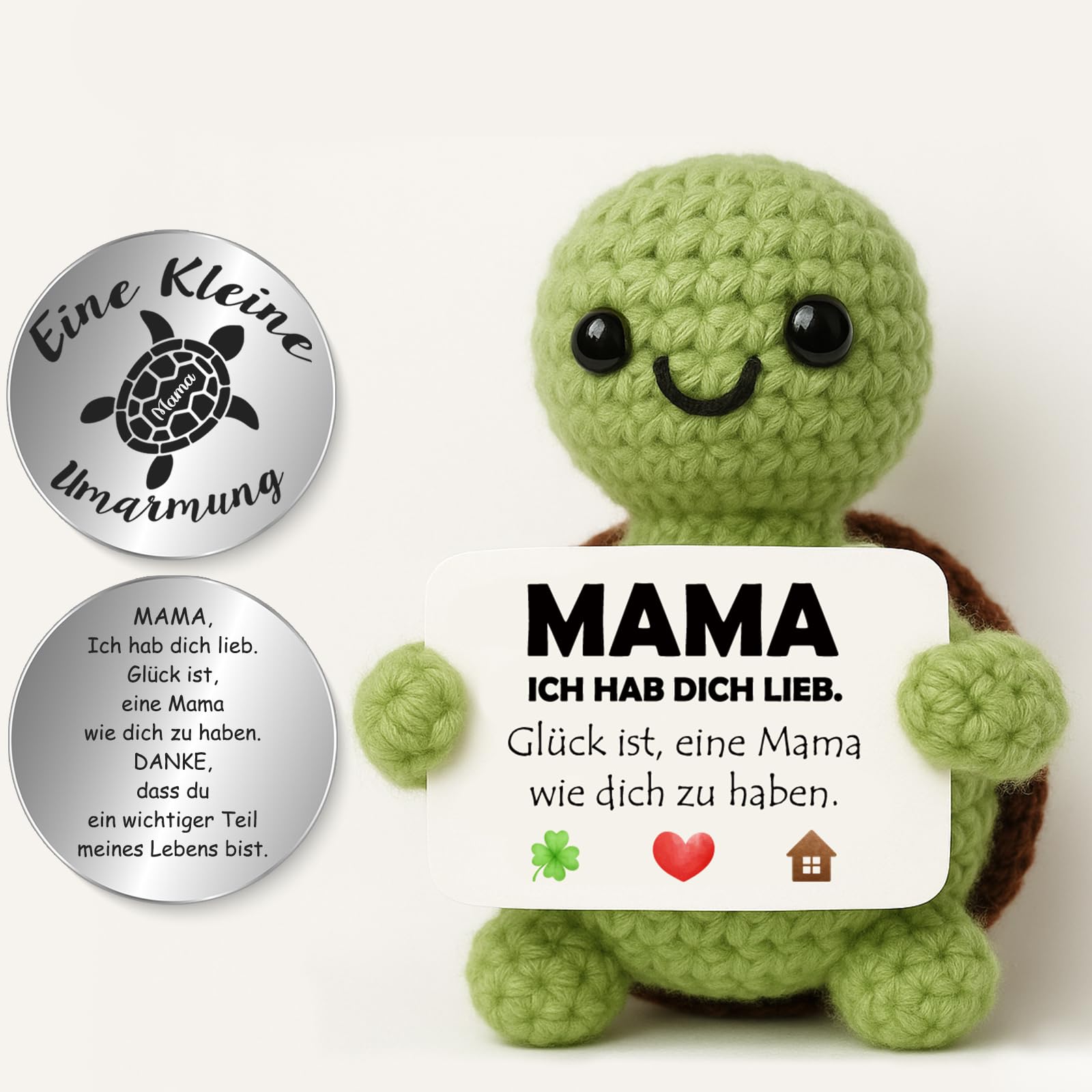 Tixlux Pocket Hug Muttertagsgeschenk Schildkröte, Geschenk für Mama, Handgemachte Strickwolle Schildkröte, Kleine Umarmung Glücksbringer, Mutmacher Geschenk für Mama, Gute Besserung
