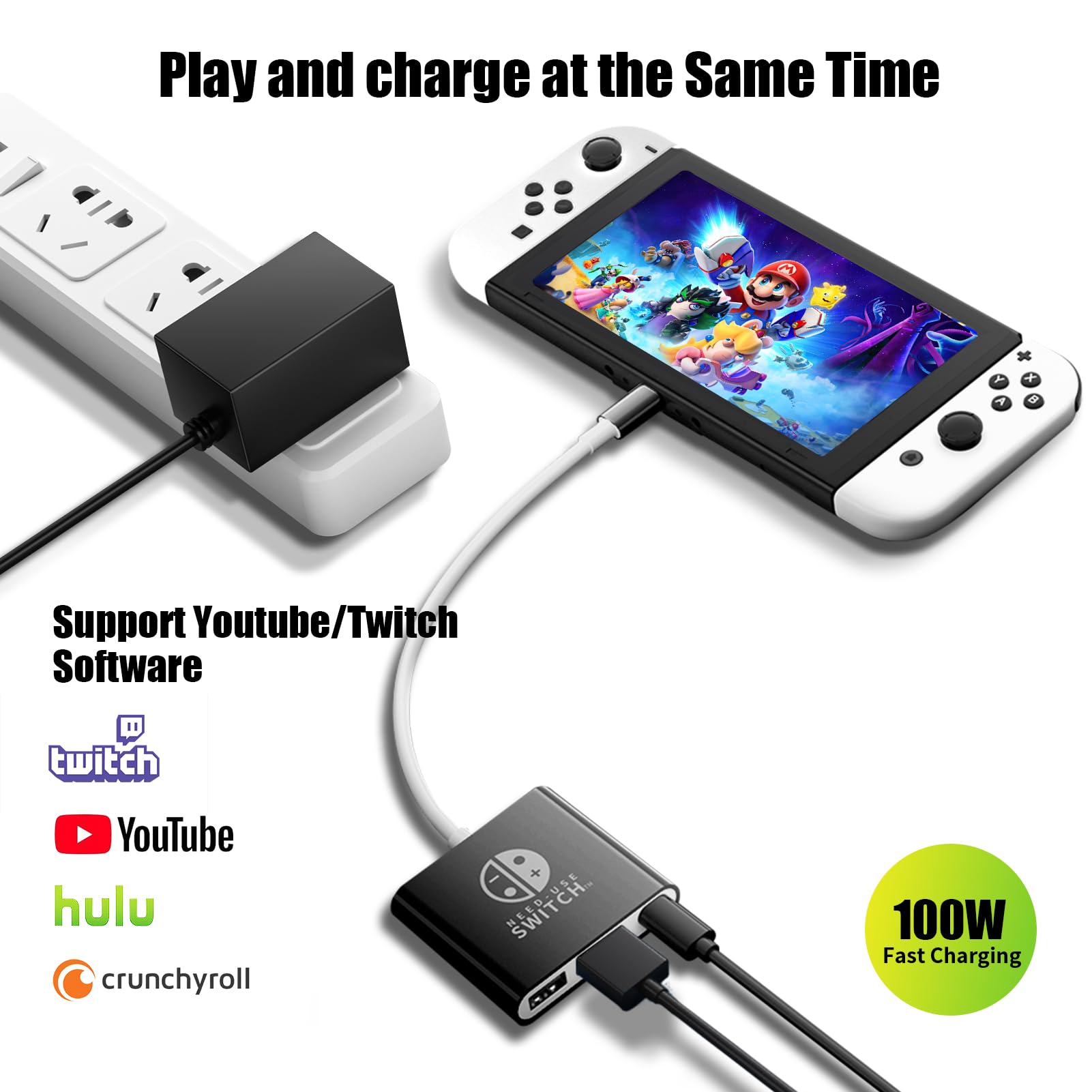 Adattatore USB C a HDMI per switch NS/OLED, Dock 3 in 1 TV Switch Adattatore con cavo HDMI 4K, ricarica 100 W tipo C, compatibile con switch NS/OLED, Steam Deck, Smartphone, PC (nero)